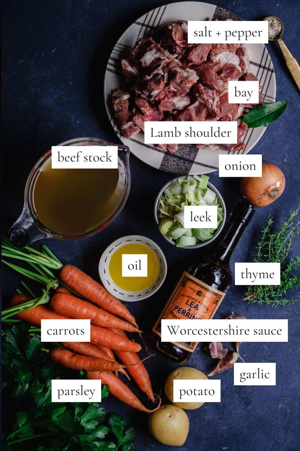 All the ingredients you need to make Irish Stew.