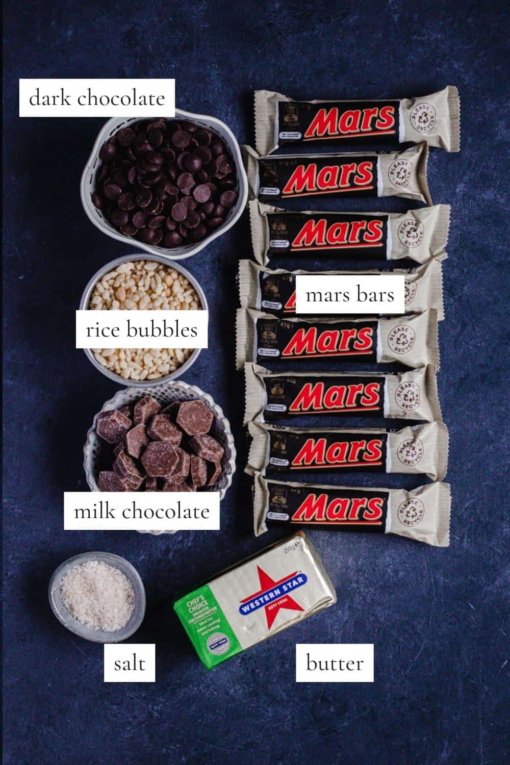 All the ingredients you need to make Mars Bar Slice.