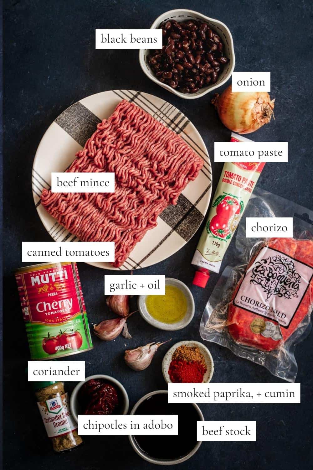 All the ingredients you need to make dutch oven chili con carne.