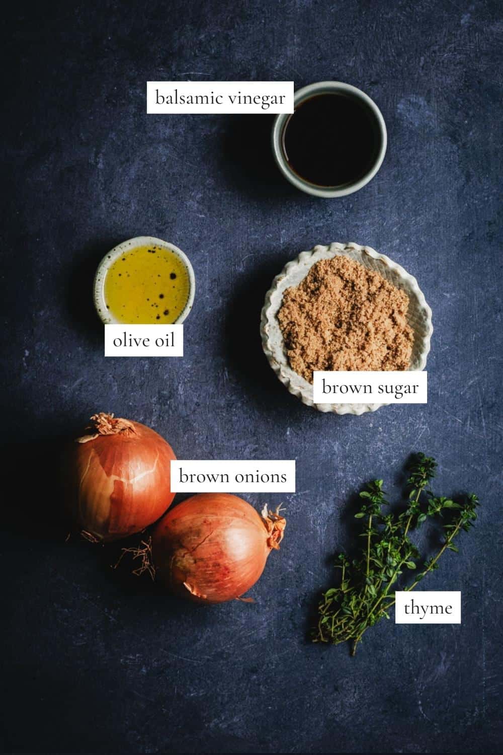 All the ingredients you need to make Caramelized balsamic onion jam.